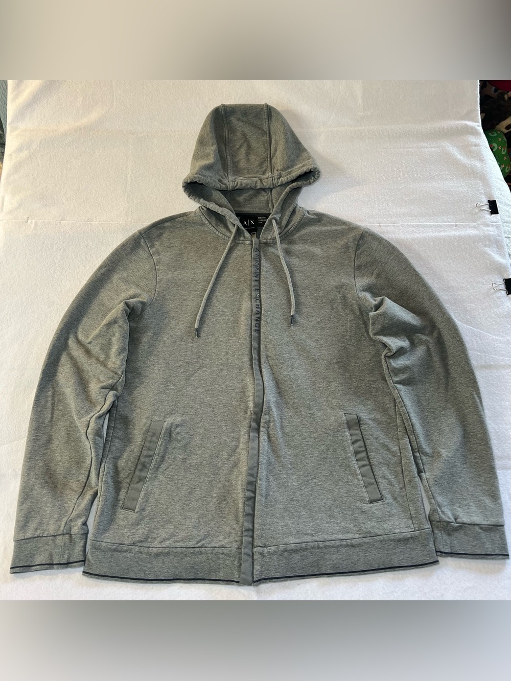 Armani Exchange Women’s Full-Zip Hoodie Gray Logo Placket Tape Sz Large